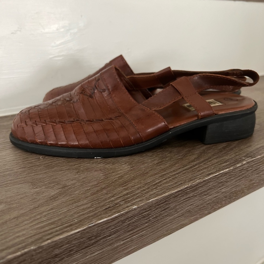 Basic Editions 8w Brown Leather Woven Haurache Sa… - image 7